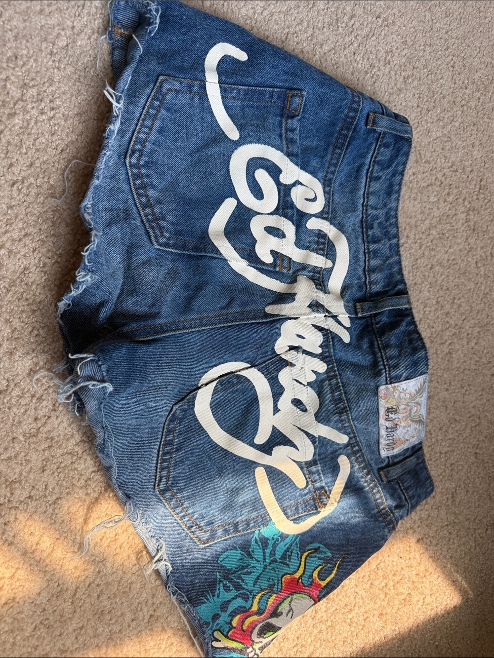 Ed Hardy Denim Jeans in Blue with Orange Stitching - Picture 3 of 4